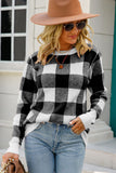 Checkered Ribbed Trim Knit Pullover