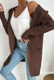 Ribbed Open Front Hooded Cardigan with Pockets