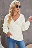 Ribbed Puff Sleeve Surplice Sweater