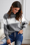 Color Block High Neck Lantern Sleeve Pullover Sweater