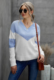 Chevron Color Block V-Neck Dropped Shoulder Sweater