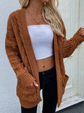 Cable-Knit Open Front Cardigan with Front Pockets